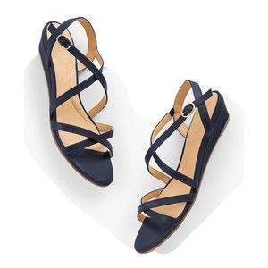 NEW Talbots Navy Blue Women's Leather Round Toe Ankle Strap Nappa Sandals Size 8
